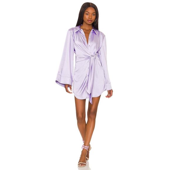Song of Style Marta Shirt Dress Satin Kimono Sleeve Lavender Fairycore Dainty S - Picture 2 of 15